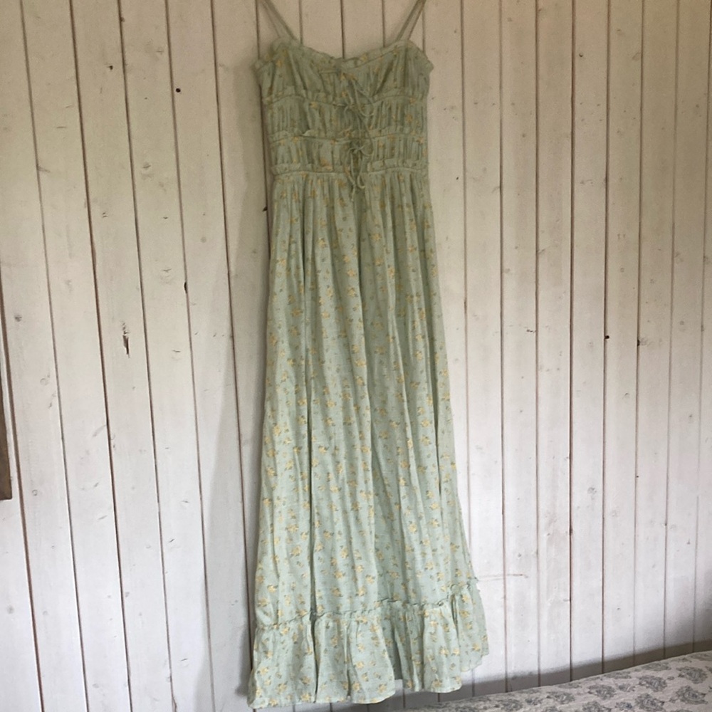 Light Mint Green Floral Maxi Dress with Ruffle Hem